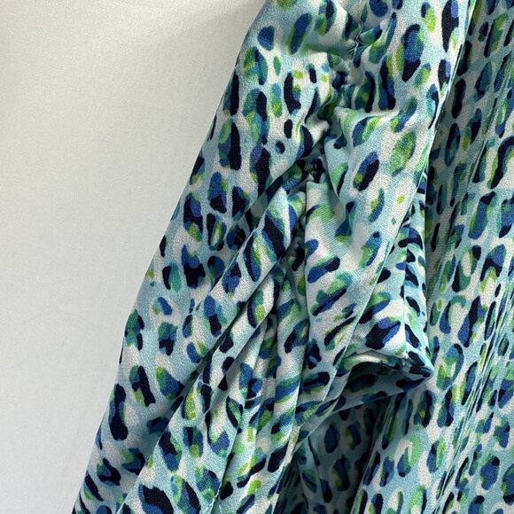 Susan Graver Womens Top Plus 3X Blue Green Puff Ruched Short Sleeves Liquid Knit - Picture 4 of 8